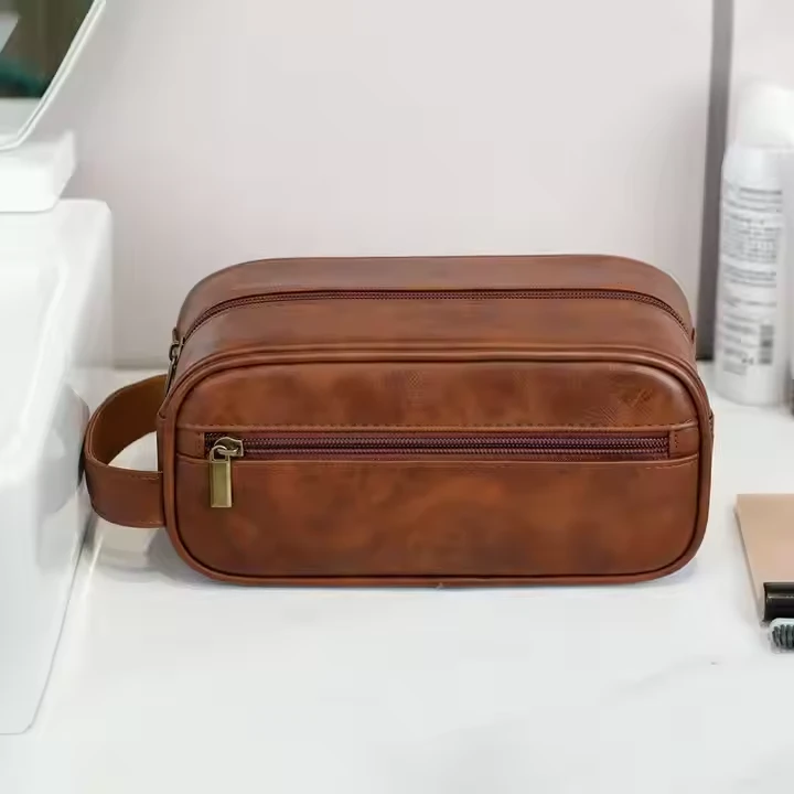 Luxury PU Leather Portable Mens Toiletry Bag Factory