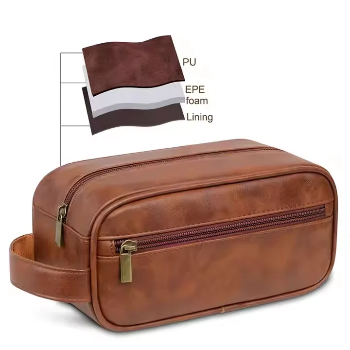 Custom Luxury PU Leather Portable Mens Toiletry Bag