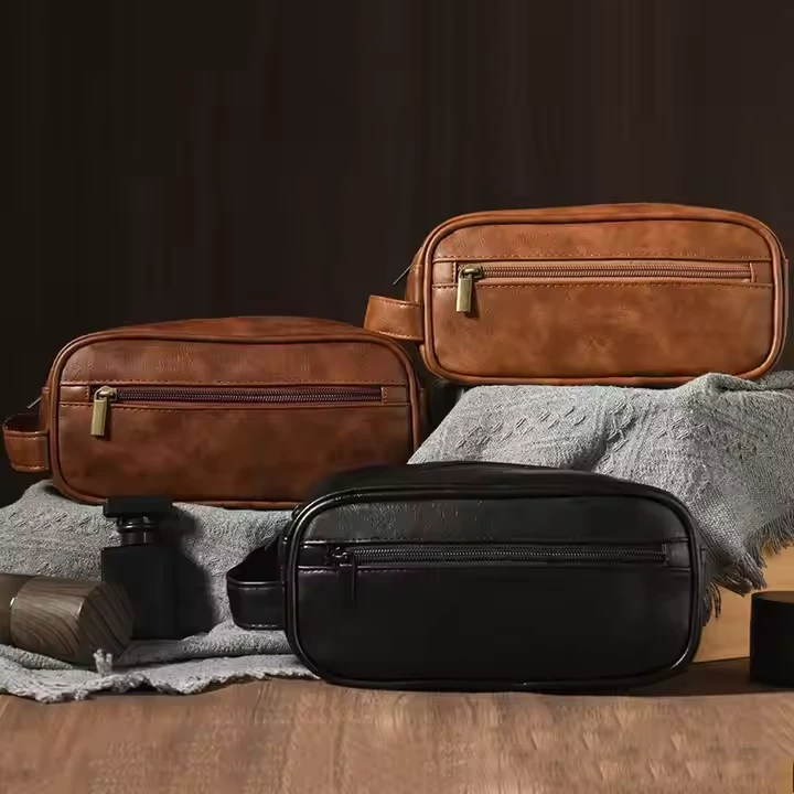 Luxury PU Leather Portable Mens Toiletry Bag Manufacturer